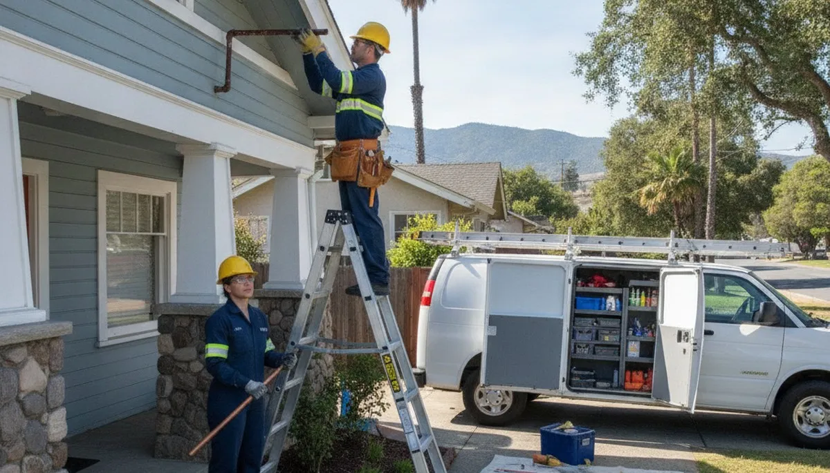 Professional Oakland, CA plumber repairing residential plumbing for a local service call
